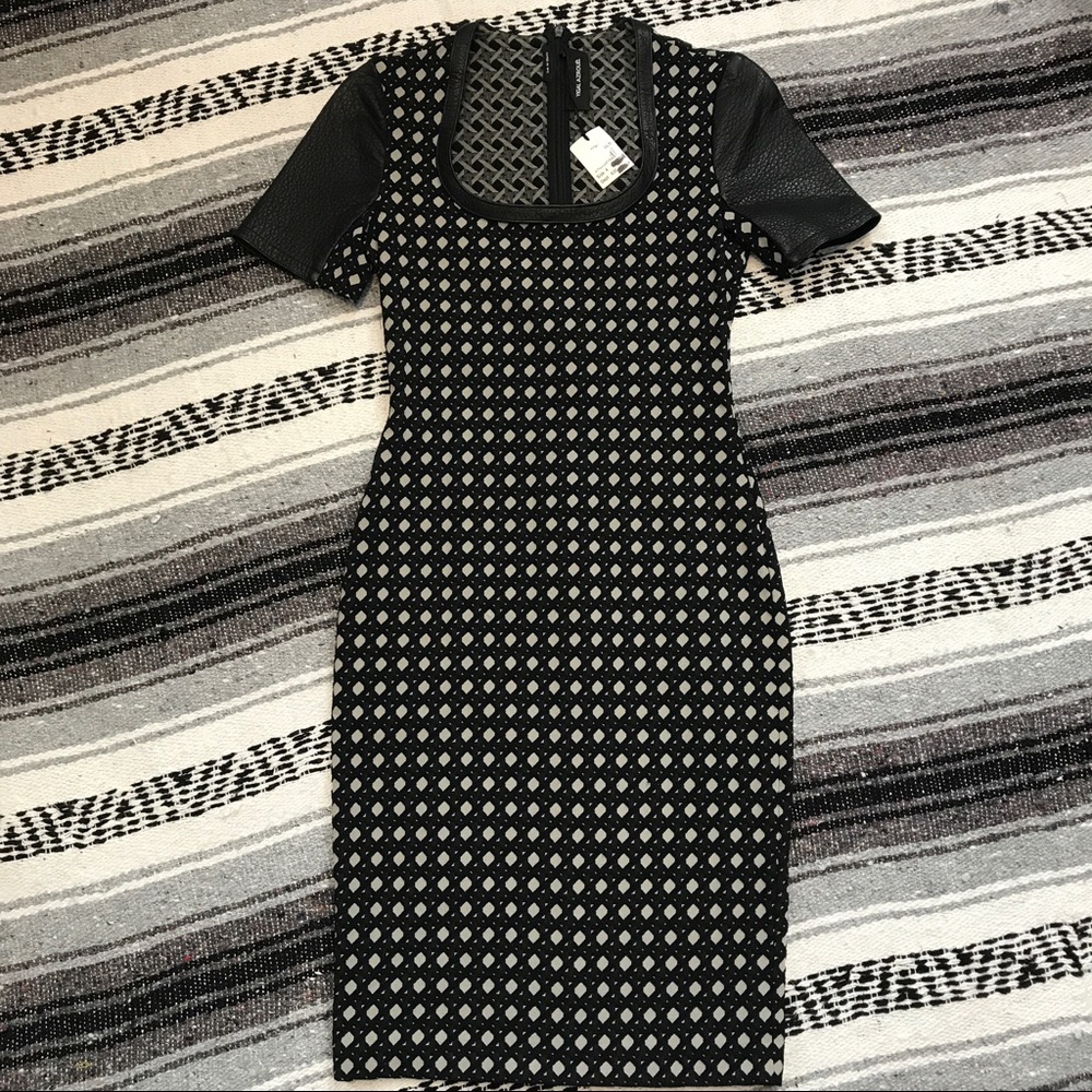 NWT Yigal Azrouël lattice dress w/ leather detail